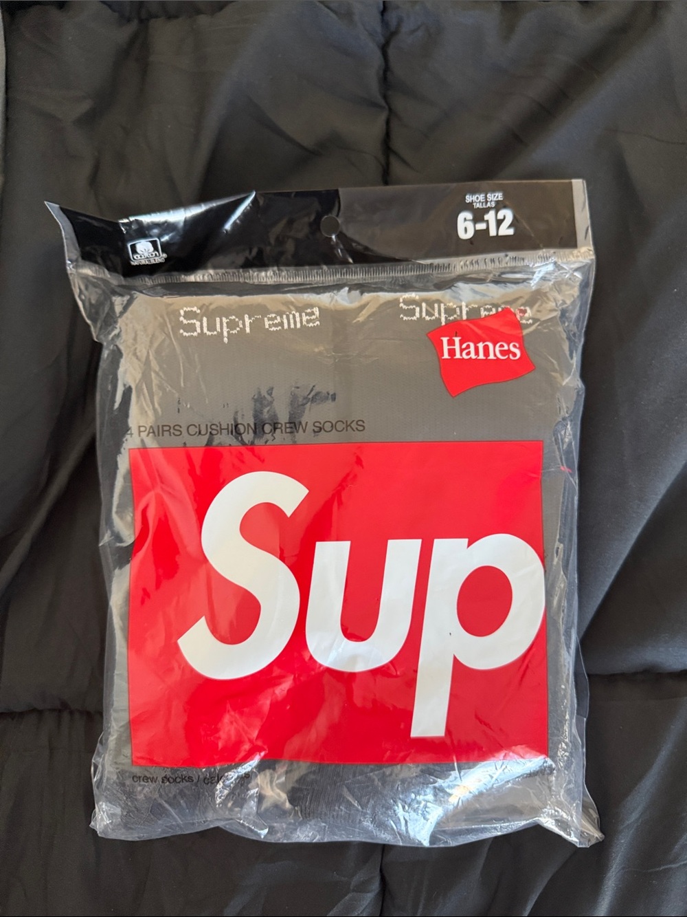 Supreme x Hanes Black Crew Socks with Red Logo Pack